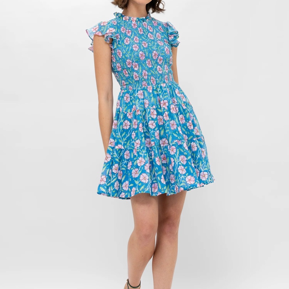 Oliphant Smocked Flirty Short Amalfi Blue Dress